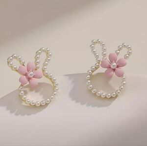 Elegant Pink Rabbit Floral Pearl Earrings